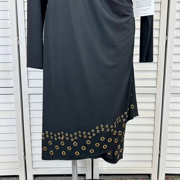 New Ashro Black Faux Wrap Church Dress Grommet Trim‎ Long Sleeve Size XL - Picture 3 of 10